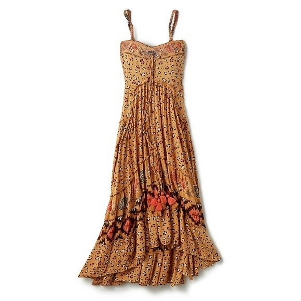 Z&L Nala Leopard Bohemian Gypsy Floral Tassel Sleeveless Maxi Dress